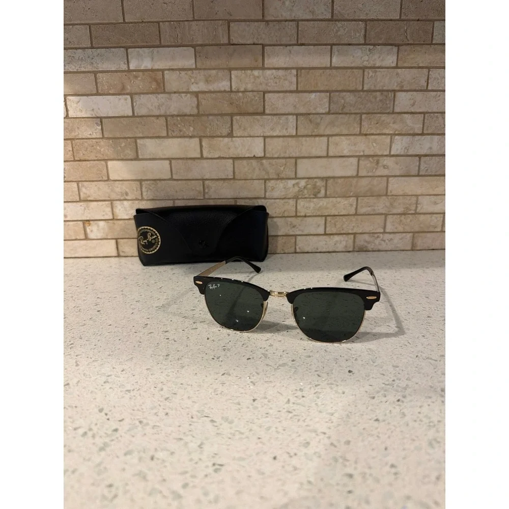 Ray-Ban RB3716 Clubmaster Sunglasses 187/58 Black Gold Green Polarized 51mm